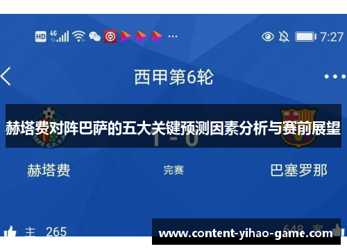 赫塔费对阵巴萨的五大关键预测因素分析与赛前展望