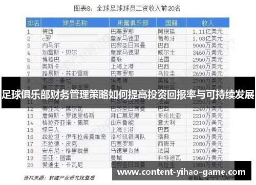 足球俱乐部财务管理策略如何提高投资回报率与可持续发展 足球俱乐部财务管理策略如何提高投资回报率与可持续发展